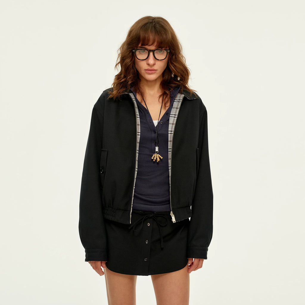 Wcoumq | Reversible Blended Wide Dropped Shoulder Work Jacket – Women’s Short Layered Coat for Versatile Styling