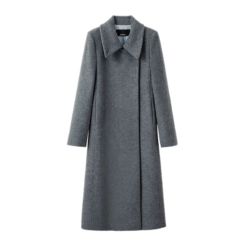Wcoumq | Retro High Stand-Up Collar Lapel Shoulder H-Shaped Wool Coat for Women – Timeless Tailored Outerwear