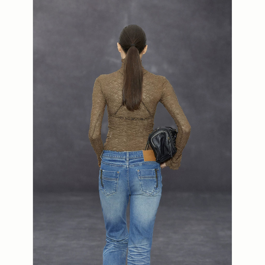 Wcoumq | Retro Washed Low-Waist Straight-Leg Jeans with Slight Flare