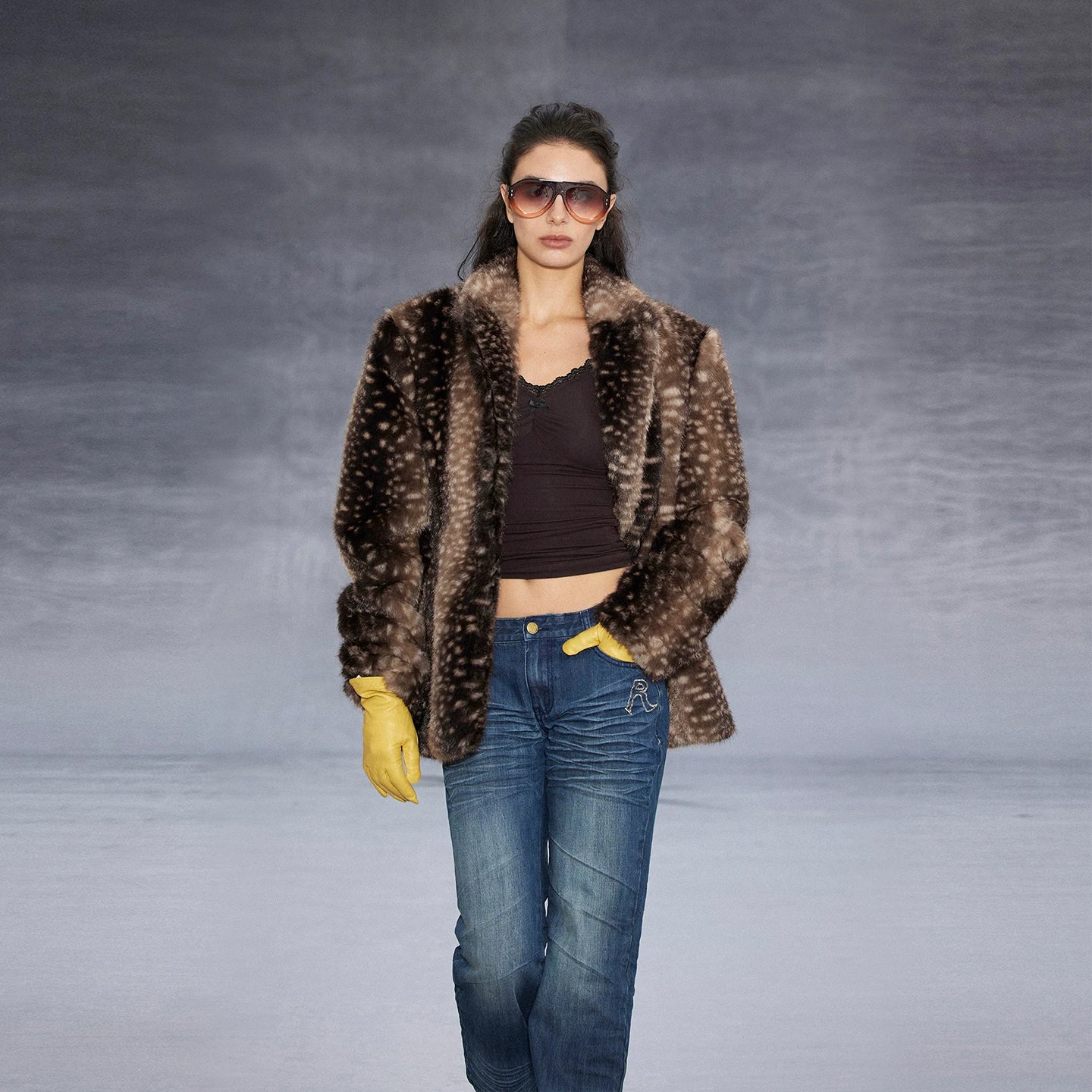 Wcoumq | Retro Fawn Pattern Fur One-Piece Suit for Women – Stylish and Cozy Retro Outerwear