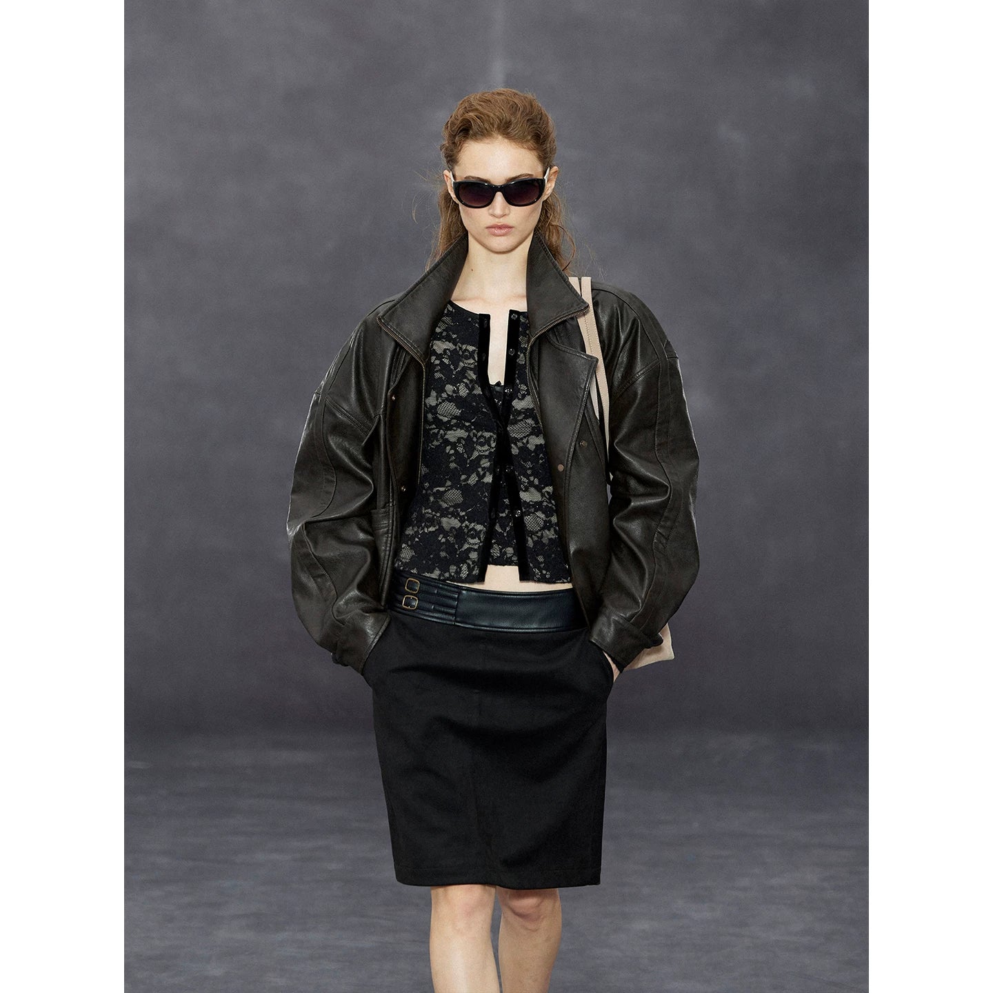 Wcoumq | Retro Waistband Suede Black Straight Stitched Leather Fishtail Skirt – Autumn & Winter A-Line Skirt for Women