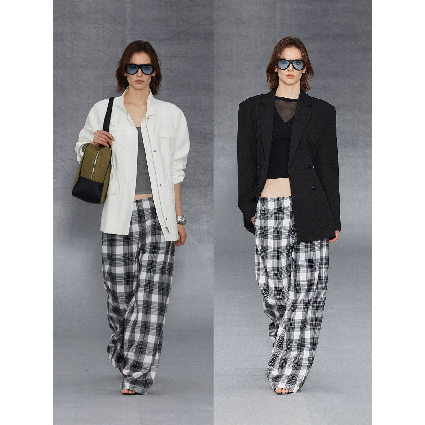 Wcoumq | Classic Plaid Straight-Leg Wide Pants for Everyday Casual Wear