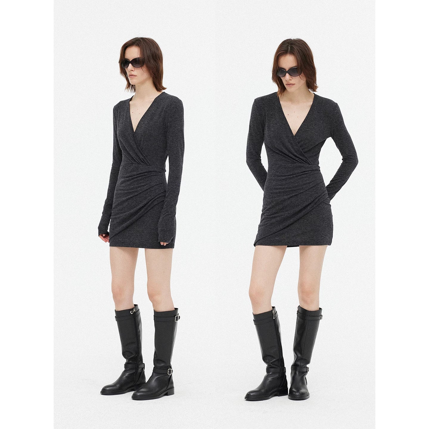 Wcoumq | V-Neck Pleated Piled Velvet Hip-Hugging Knitted Skirt – Elegant Women’s Fitted Skirt for Formal & Casual Wear