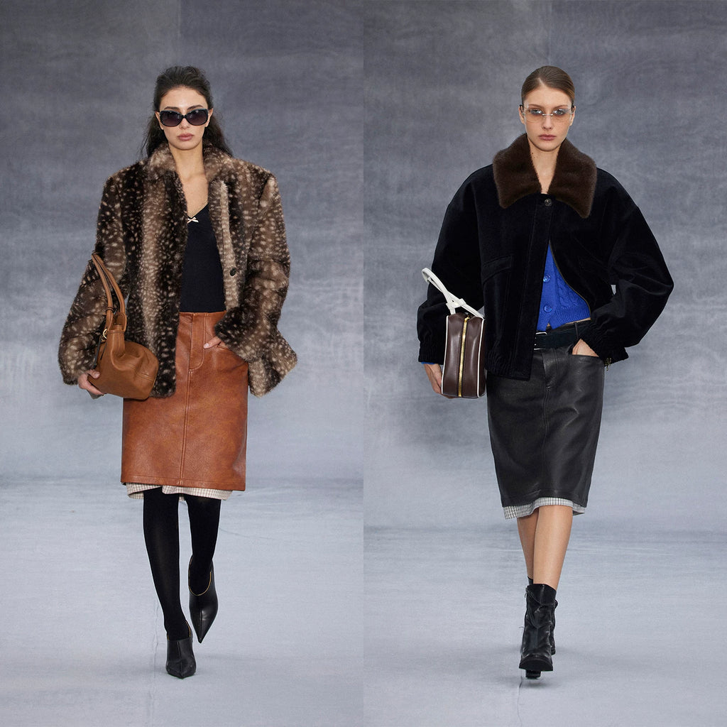 Wcoumq | Retro Contrast Low-Waist Straight Leather Skirt – Chic Women’s Stylish Faux Leather Skirt