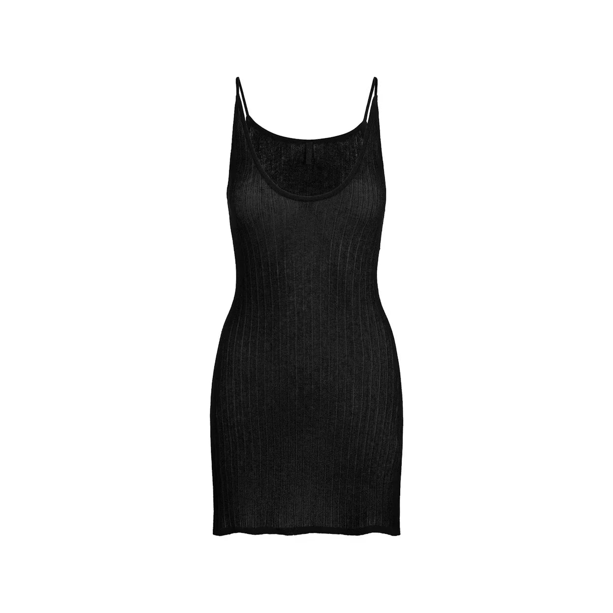 Wcoumq | Sheer Knit Low-Neck Suspender Dress with Slim-Fit Design