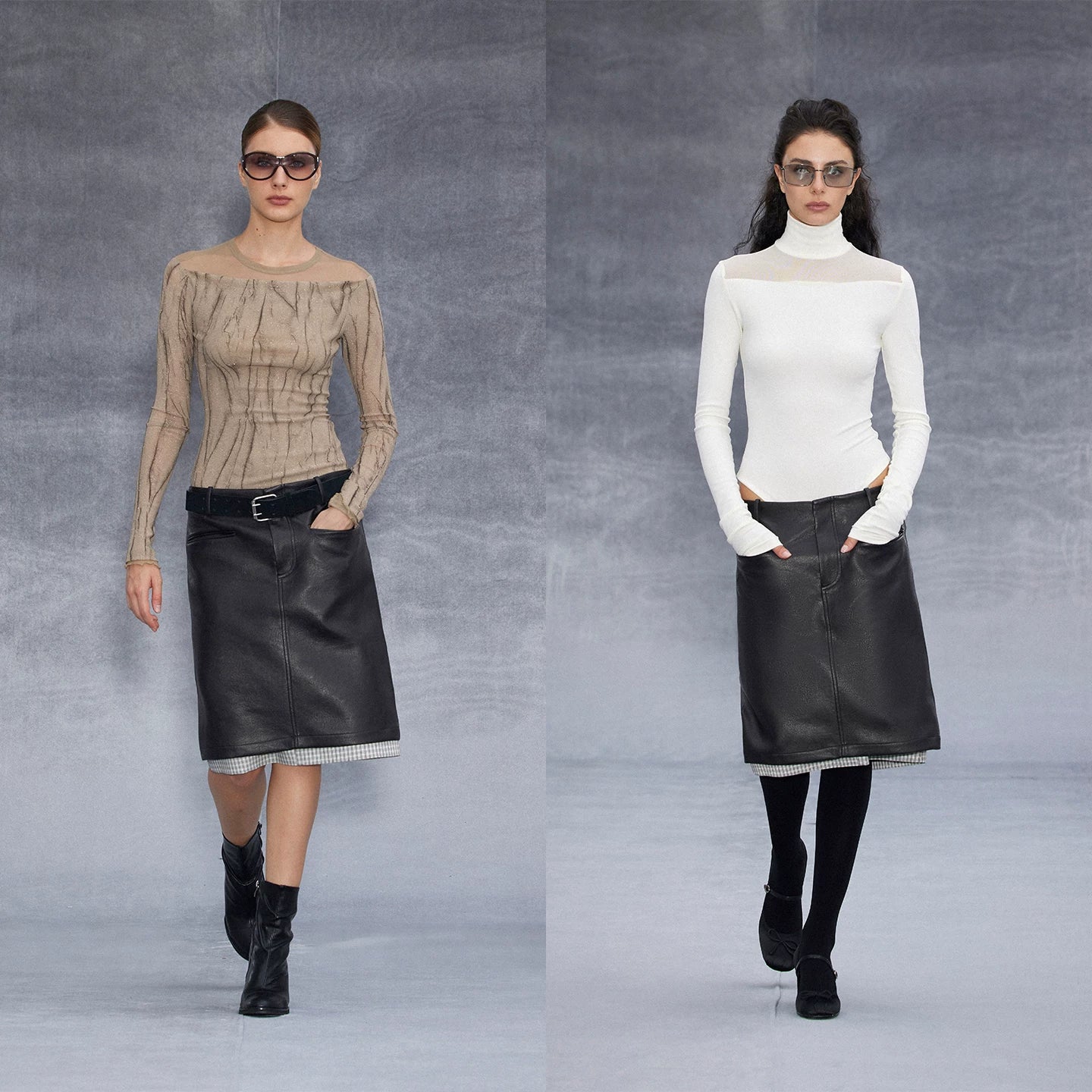 Wcoumq | Retro Contrast Low-Waist Straight Leather Skirt – Chic Women’s Stylish Faux Leather Skirt