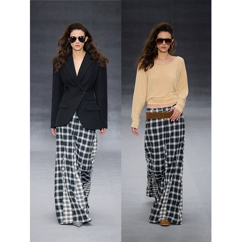 Wcoumq | Retro Irregular Plaid Polar Umbrella Skirt – Stylish Women’s Unique A-Line Skirt