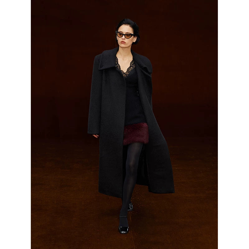 Wcoumq | Retro High Stand-Up Collar Lapel Shoulder H-Shaped Wool Coat for Women – Timeless Tailored Outerwear