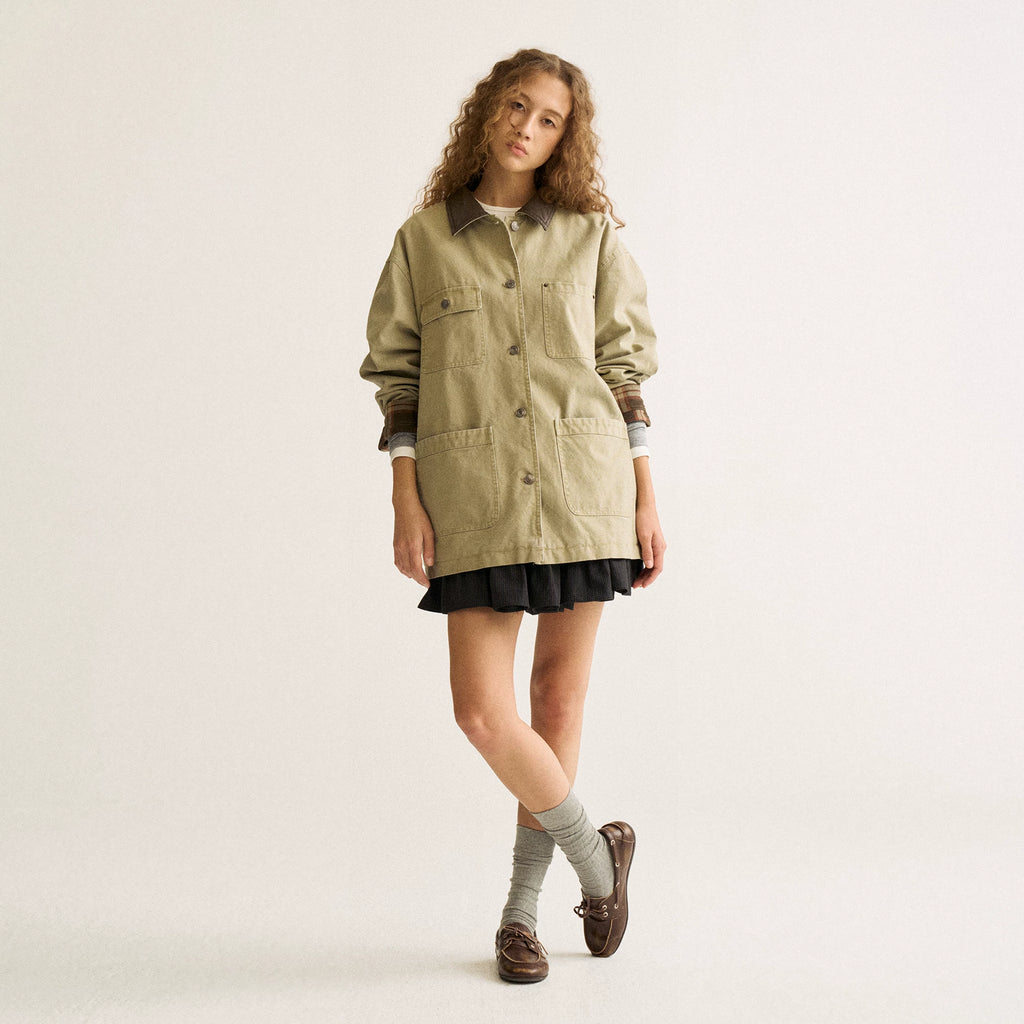 Wcoumq | Mid-Length Leather Washed Stand-Collar Hunting Jacket with Retro Plaid Splicing – Stylish Women’s Casual Jacket