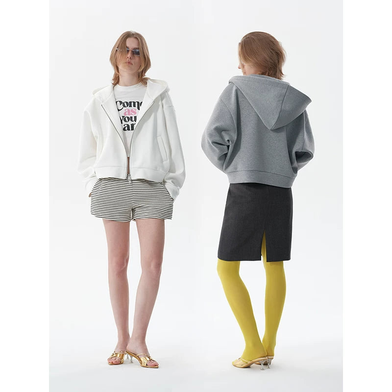 Wcoumq | Retro Zipper Hooded Sweatshirt – Ruth Xu Yan’s Same Style “Let Me Shine” Women’s Composite Sweatshirt