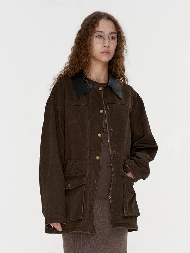 Wcoumq | Khaki Washed Work Jacket – Women’s Loose Fit Stand-Up Collar Short Windbreaker for Autumn 2024