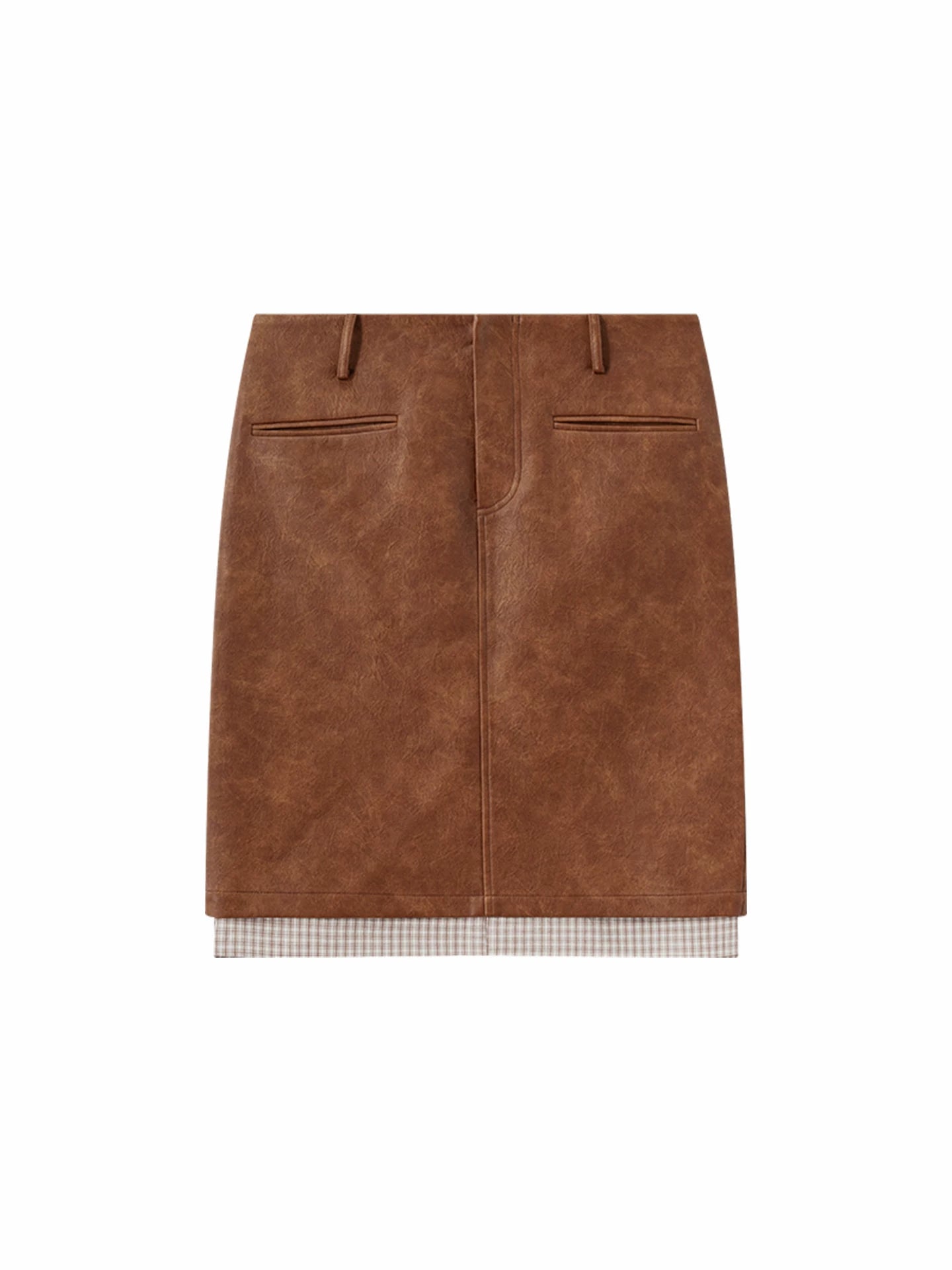 Wcoumq | Retro Contrast Low-Waist Straight Leather Skirt – Chic Women’s Stylish Faux Leather Skirt