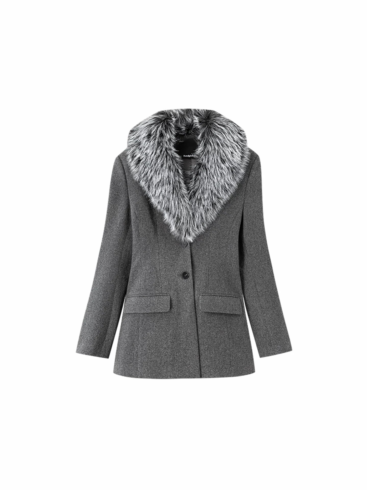 Wcoumq | Retro Mid-Length Waisted Woolen Suit with Detachable Fur Collar – Autumn & Winter Women’s Outerwear