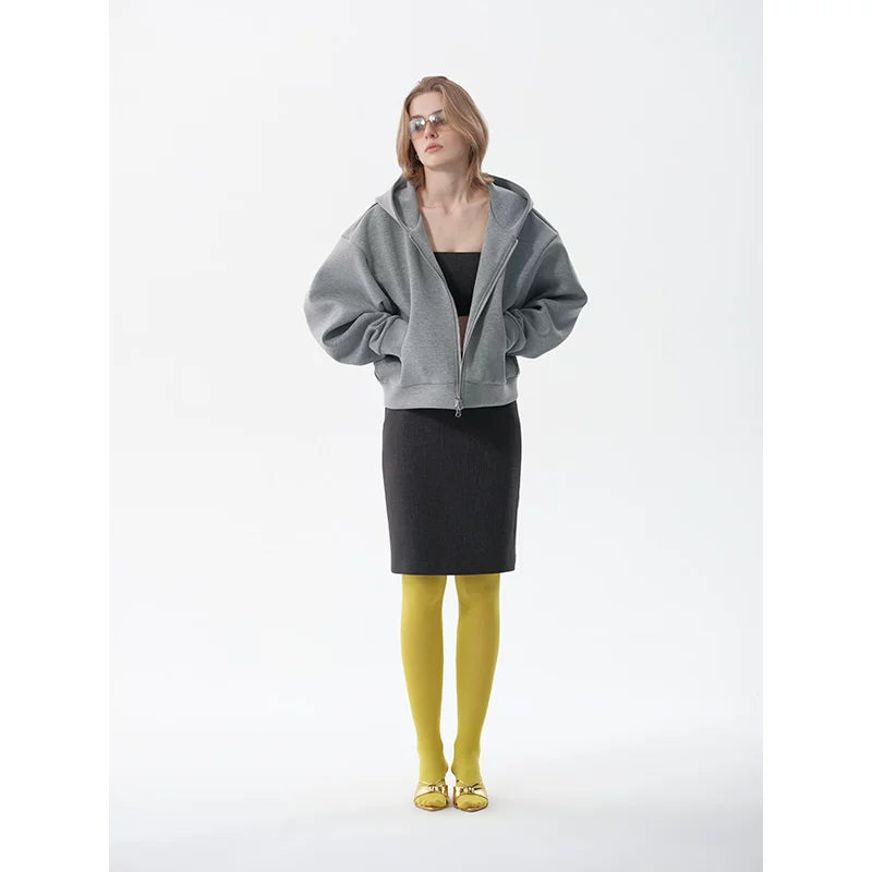 Wcoumq | Retro Zipper Hooded Sweatshirt – Ruth Xu Yan’s Same Style “Let Me Shine” Women’s Composite Sweatshirt