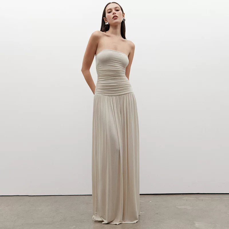 Wcoumq | Summer Tube Top Off-Shoulder Sleeveless Maxi Dress with Loose Fit