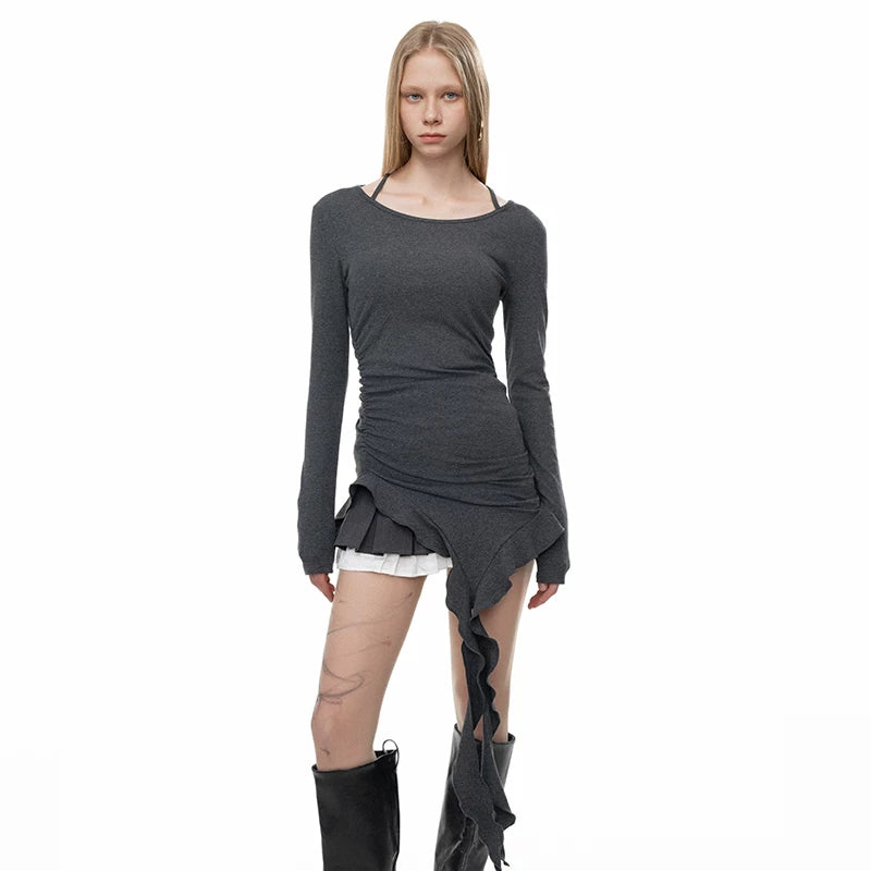 Wcoumq | Fringe Detail Slim-Fit Long Sleeve Top for Autumn and Winter