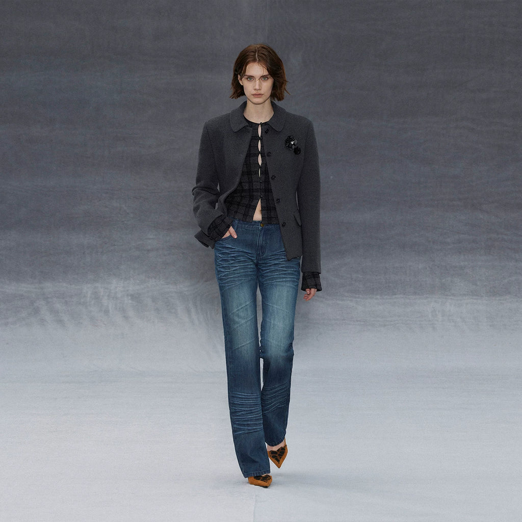 Wcoumq | Touch Series Round Neck Jacquard Flocked Knitted Short Cardigan – Women’s Cozy Knit Sweater