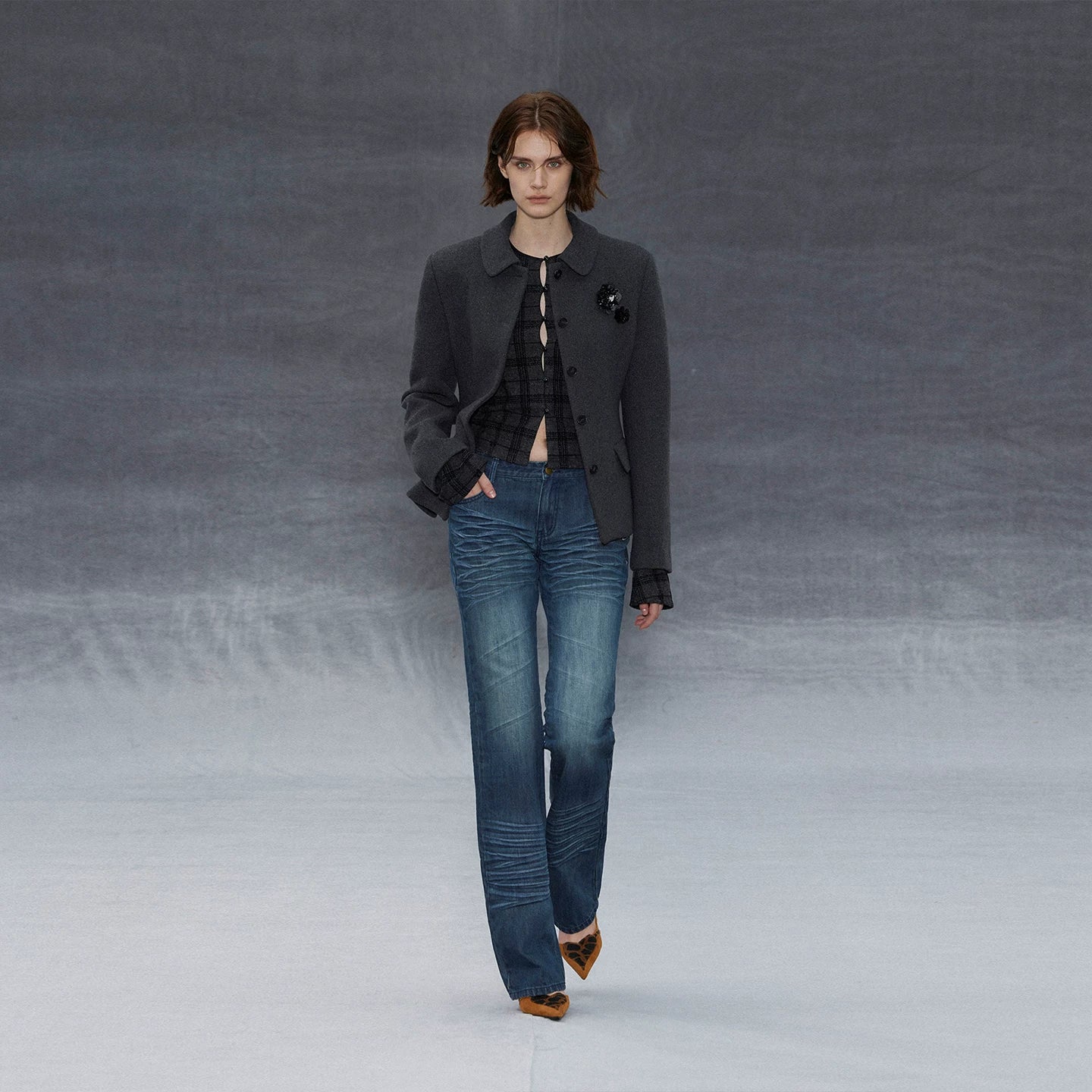 Wcoumq | Touch Series Round Neck Jacquard Flocked Knitted Short Cardigan – Women’s Cozy Knit Sweater