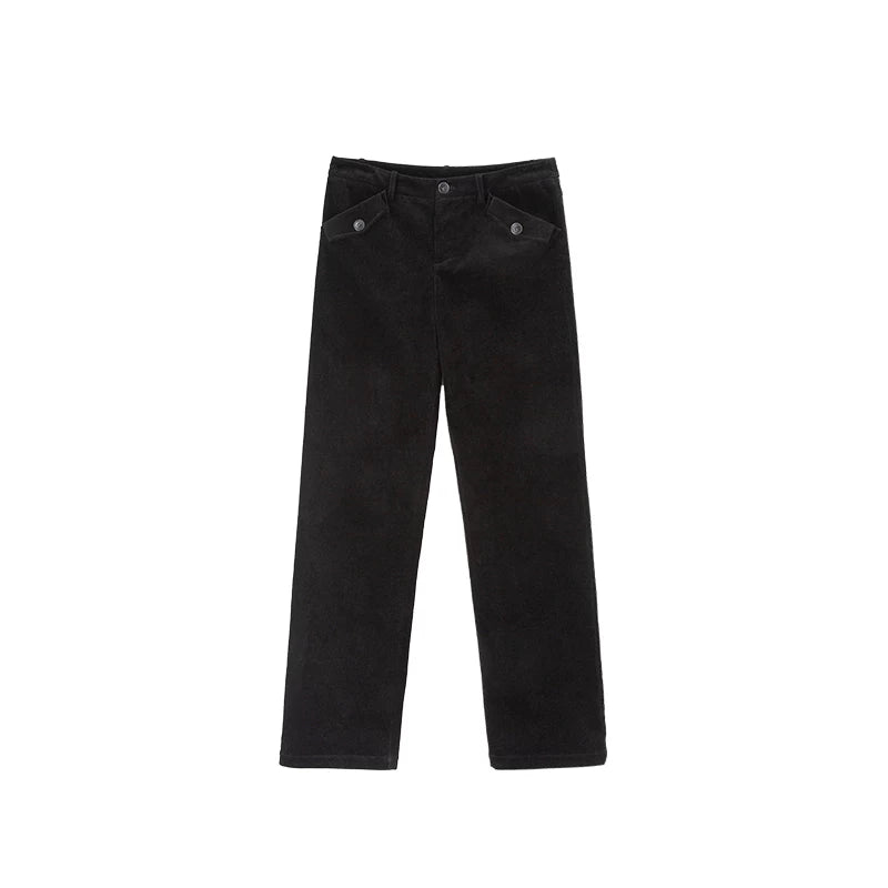 Wcoumq | Retro Casual Medium Low-Waisted Slim Fit Corduroy Straight Pants – Stylish Women’s Versatile Pants