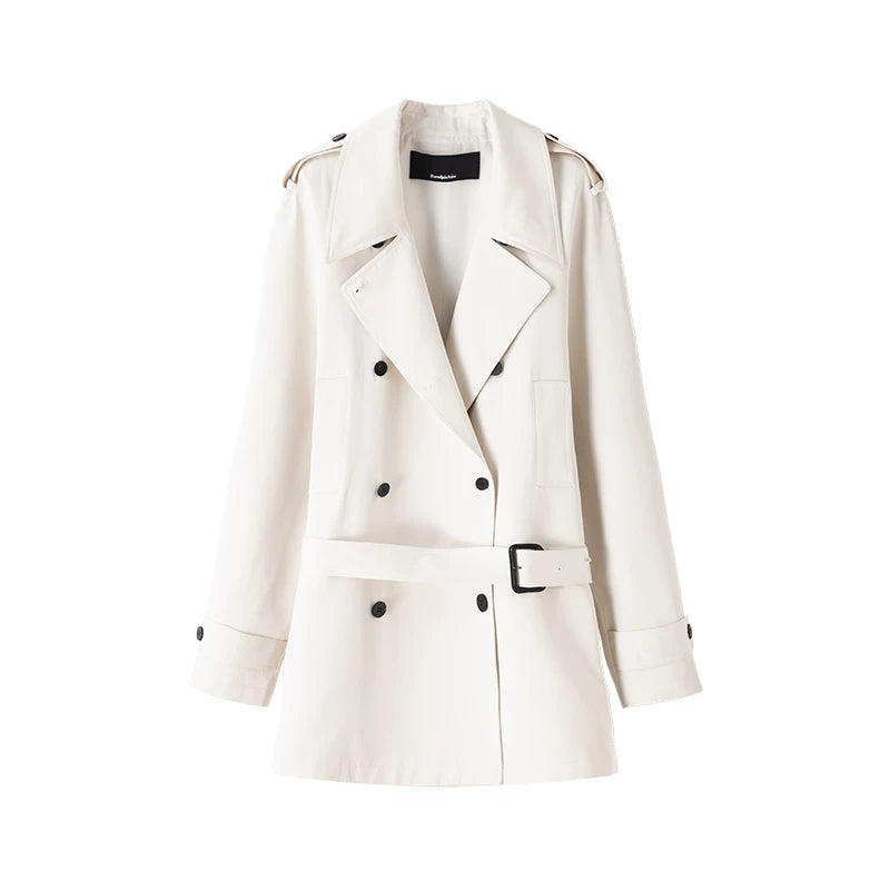 Wcoumq | Double-Breasted Lapel Epaulette Windbreaker for Women – Early Spring Silhouette Outerwear