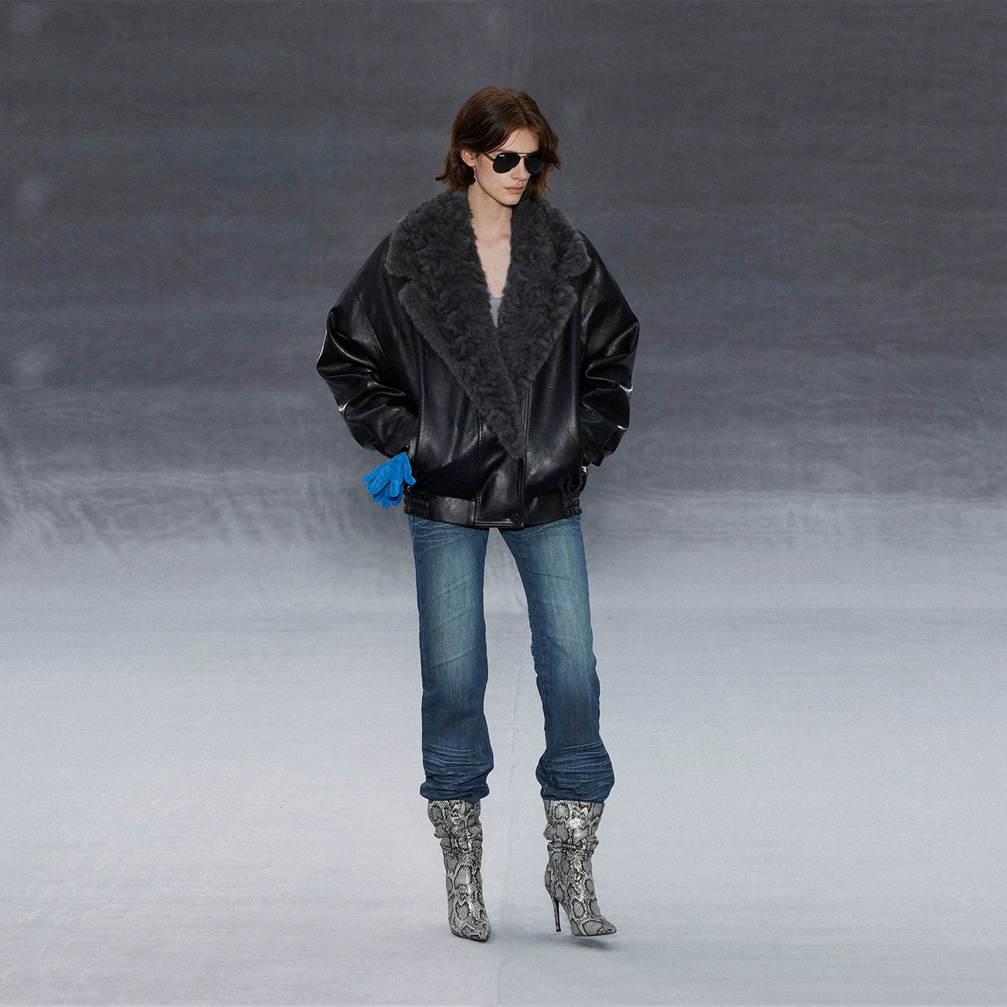 Wcoumq | Retro PU Leather Quilted Cotton Jacket with Embossed Fur Collar – Loose-Fitting Black Women's Outerwear