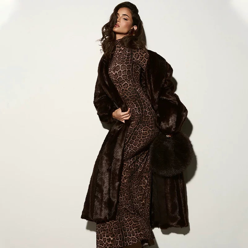 Wcoumq | Retro Leopard Print Long Fur Jumpsuit for Women – European & American Sexy Light Luxury Outerwear