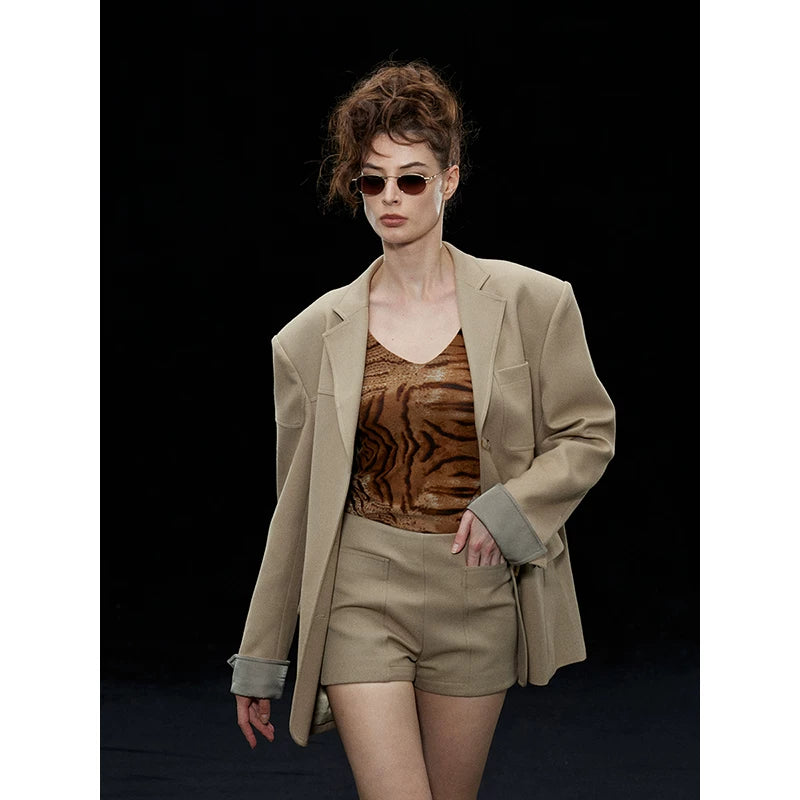 Wcoumq | Retro High-Waisted Waistless Suit Shorts – Stylish Women's Tailored Shorts for Summer