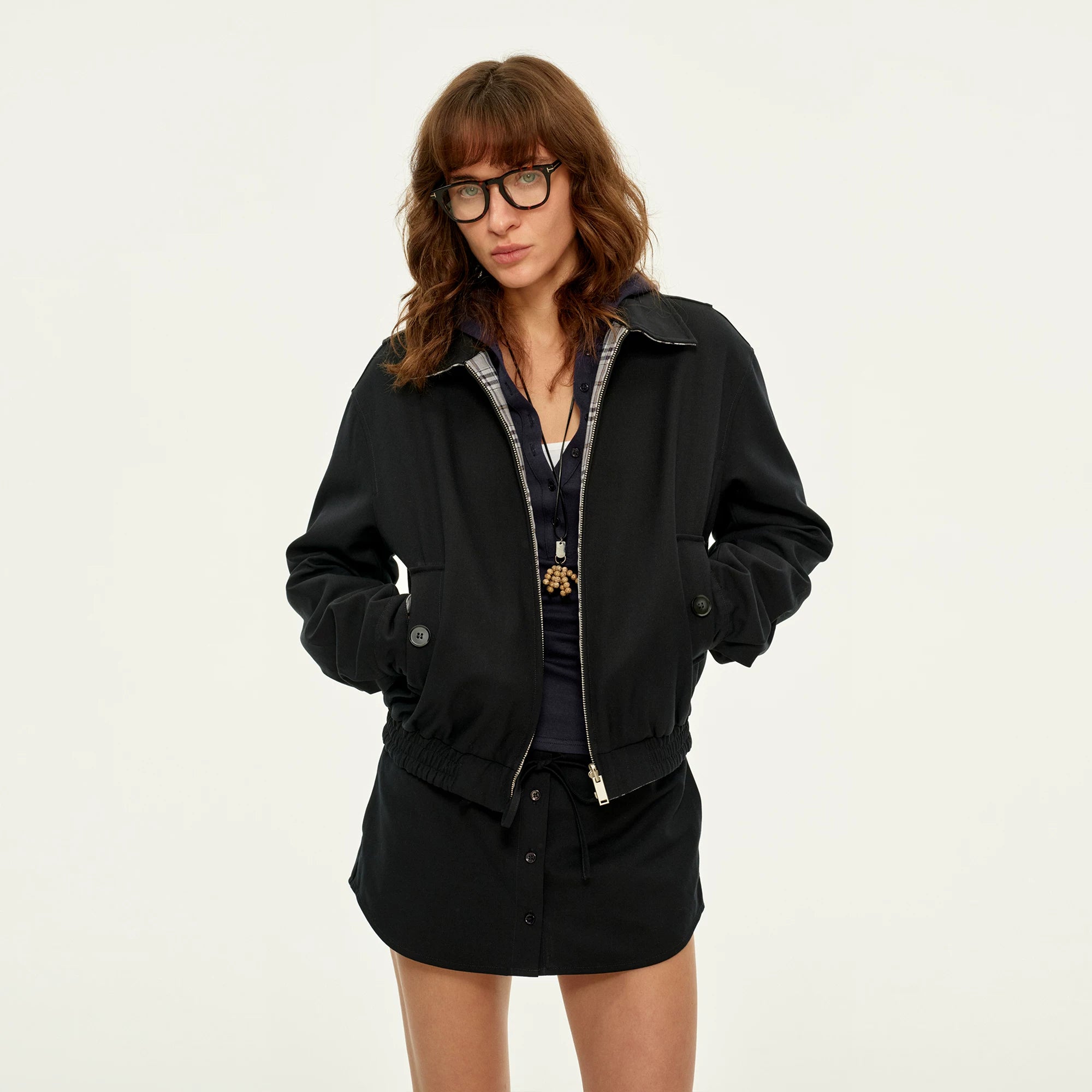 Wcoumq | Reversible Blended Wide Dropped Shoulder Work Jacket – Women’s Short Layered Coat for Versatile Styling