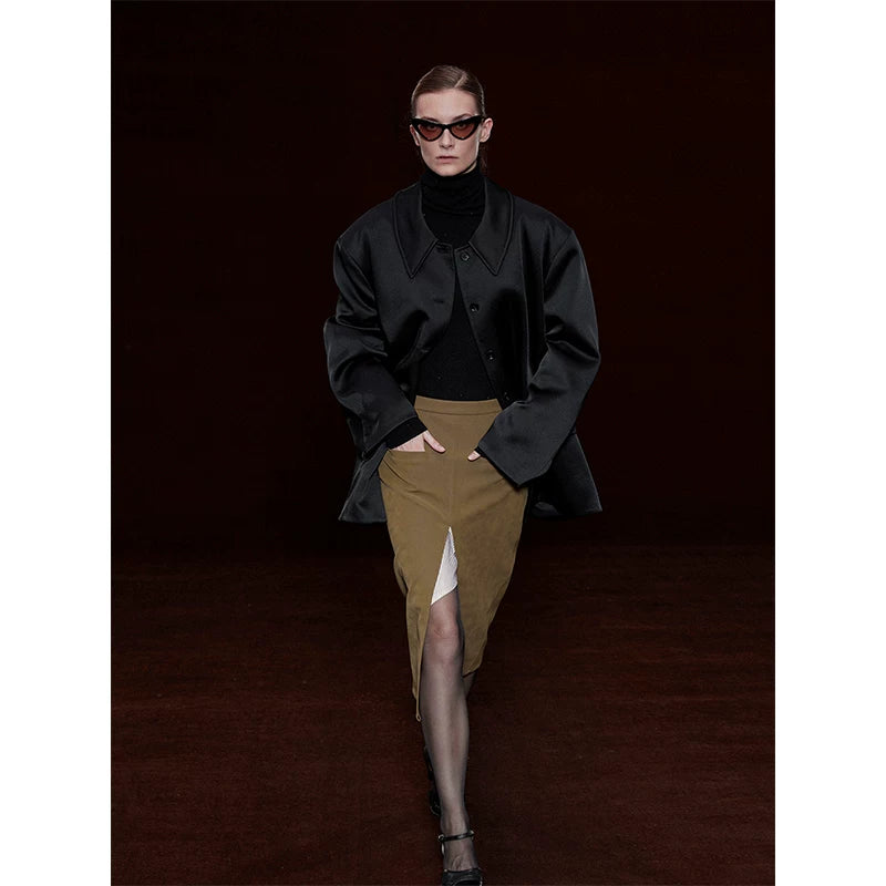 Wcoumq | Winter Thickened Cotton Single-Breasted Lapel Coat for Women – European & American Street Style Nylon Cotton Outerwear