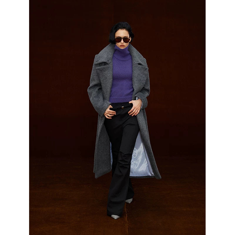 Wcoumq | Retro High Stand-Up Collar Lapel Shoulder H-Shaped Wool Coat for Women – Timeless Tailored Outerwear