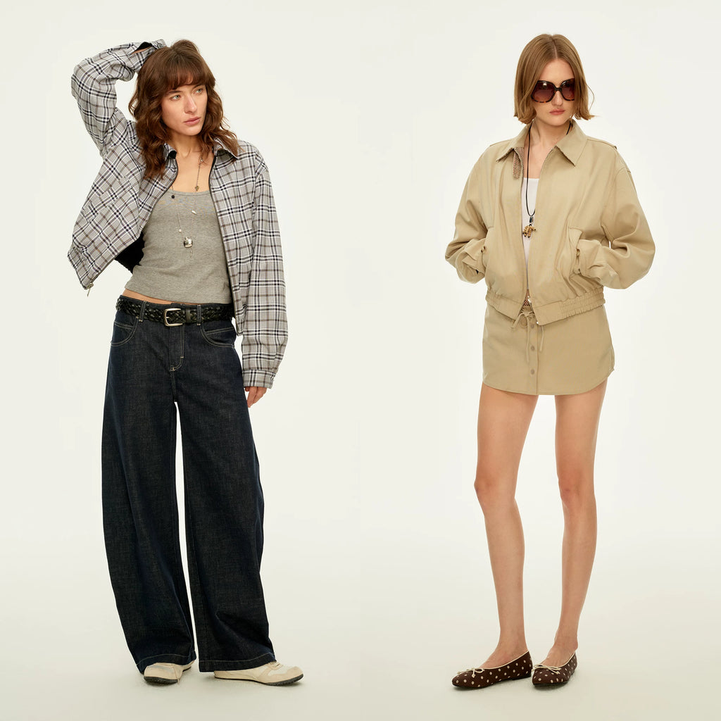 Wcoumq | Reversible Blended Wide Dropped Shoulder Work Jacket – Women’s Short Layered Coat for Versatile Styling