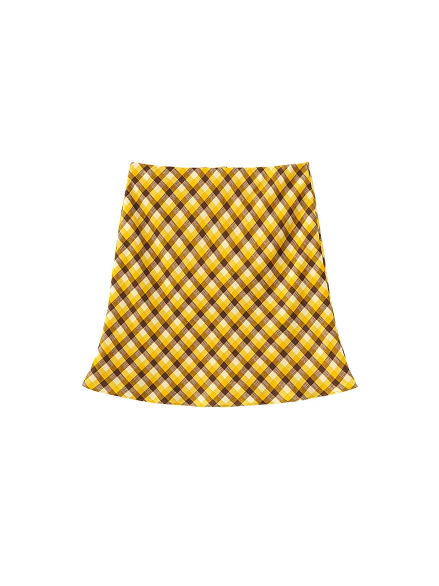 Wcoumq | Retro Satin Low-Waisted Slim-Fit Plaid Patchwork Fishtail Skirt – Elegant Women's Skirt for Formal & Casual Wear