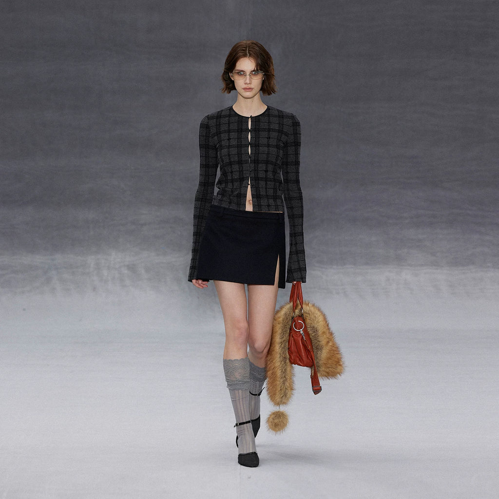 Wcoumq | Touch Series Round Neck Jacquard Flocked Knitted Short Cardigan – Women’s Cozy Knit Sweater